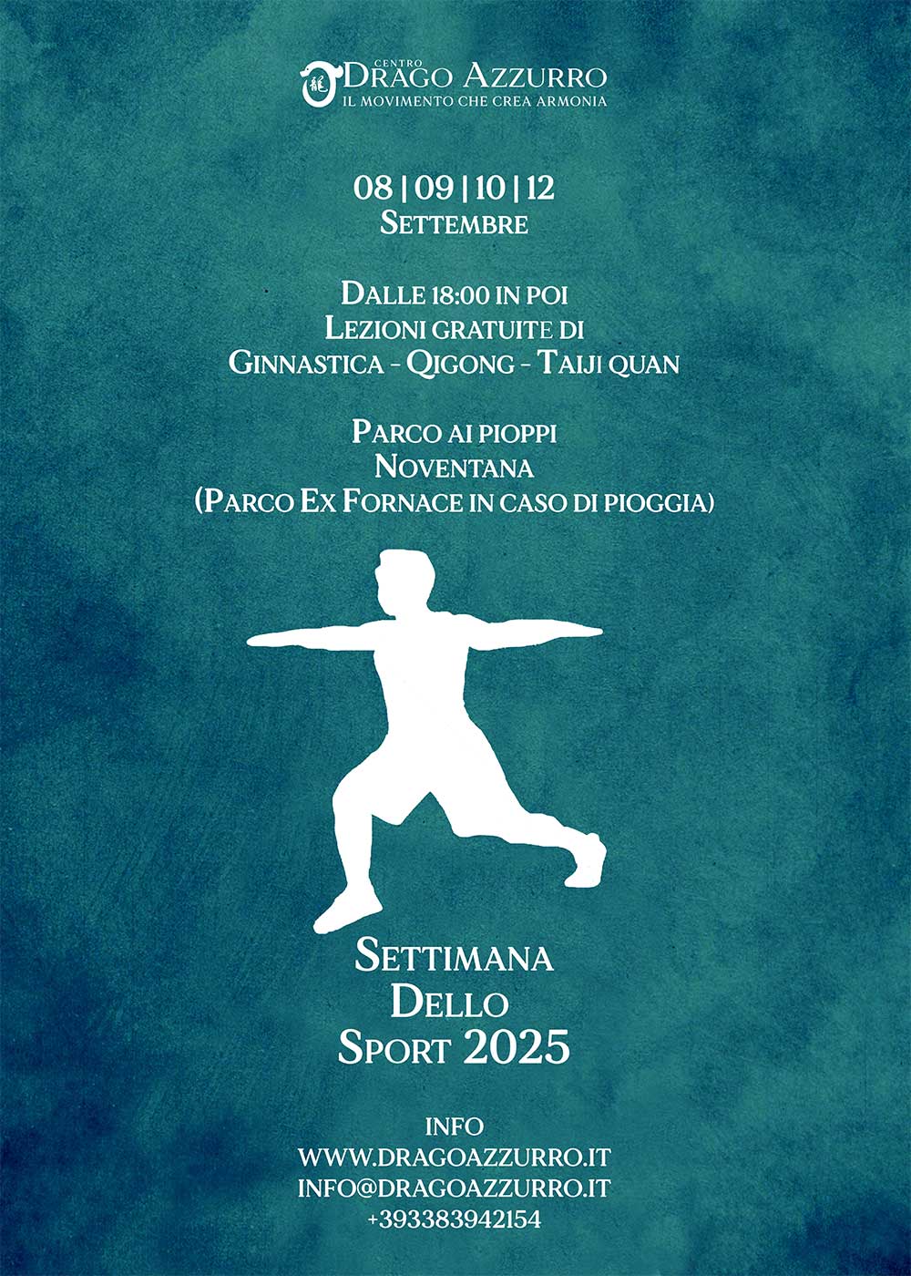 Settimana dello sport | Corsi di ginnastica del benessere, ginnastica dolce, posturale, pilates, ginnastica per parkinson | Arti marziali cinesi, Taiji Quan, QiGong, DaoYin e difesa personale | Camin, Camponogara, Campolongo Maggiore, Dolo, Fossò, Fiesso d'Artico, Legnaro, Noventa Padovana, Padova, Ponte di Brenta, Ponte San Niccolò, Sandon, Venezia, Vigonovo, Villatora, Saonara, Stra.